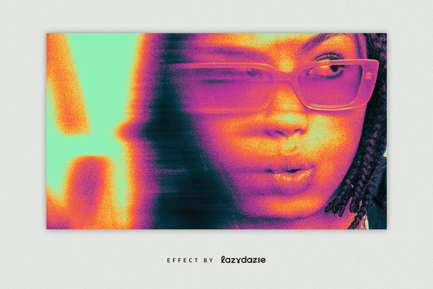 Vibrant digital art effect showing a colorful thermal-inspired portrait. Ideal for graphic designers seeking eye-catching visual effects for projects.