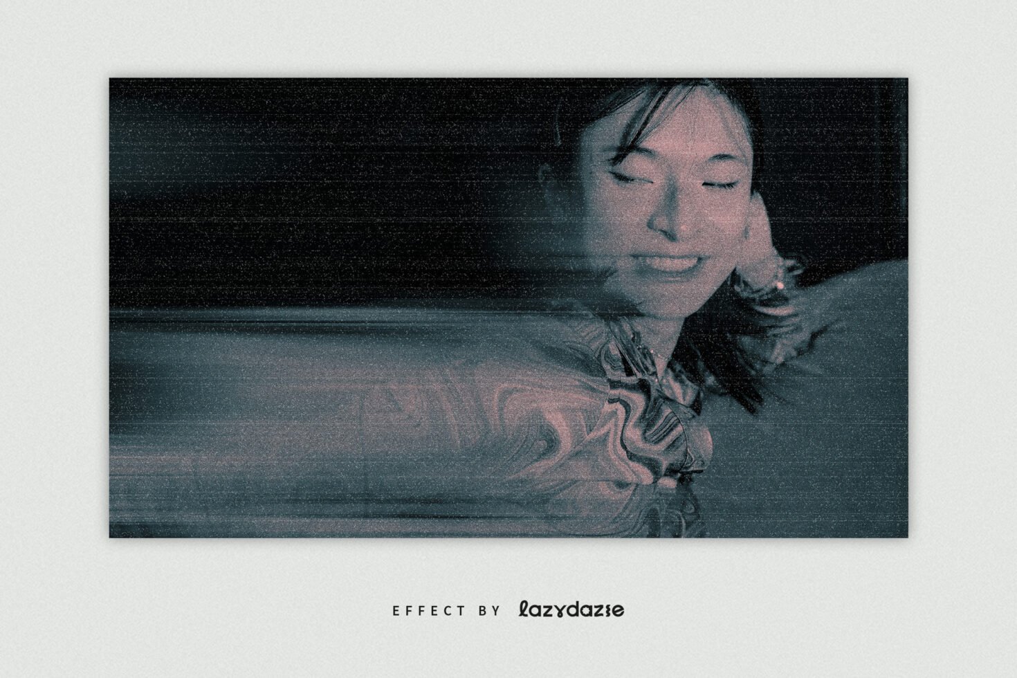 Digital asset featuring a blurred glitch effect on a portrait. Ideal for graphic designers. High-resolution and unique. Perfect for mockups or templates.