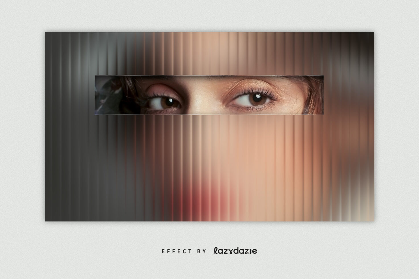 Digital asset featuring a portrait of eyes behind a vertical striped frosted glass effect suitable for mockups graphics and design templates.