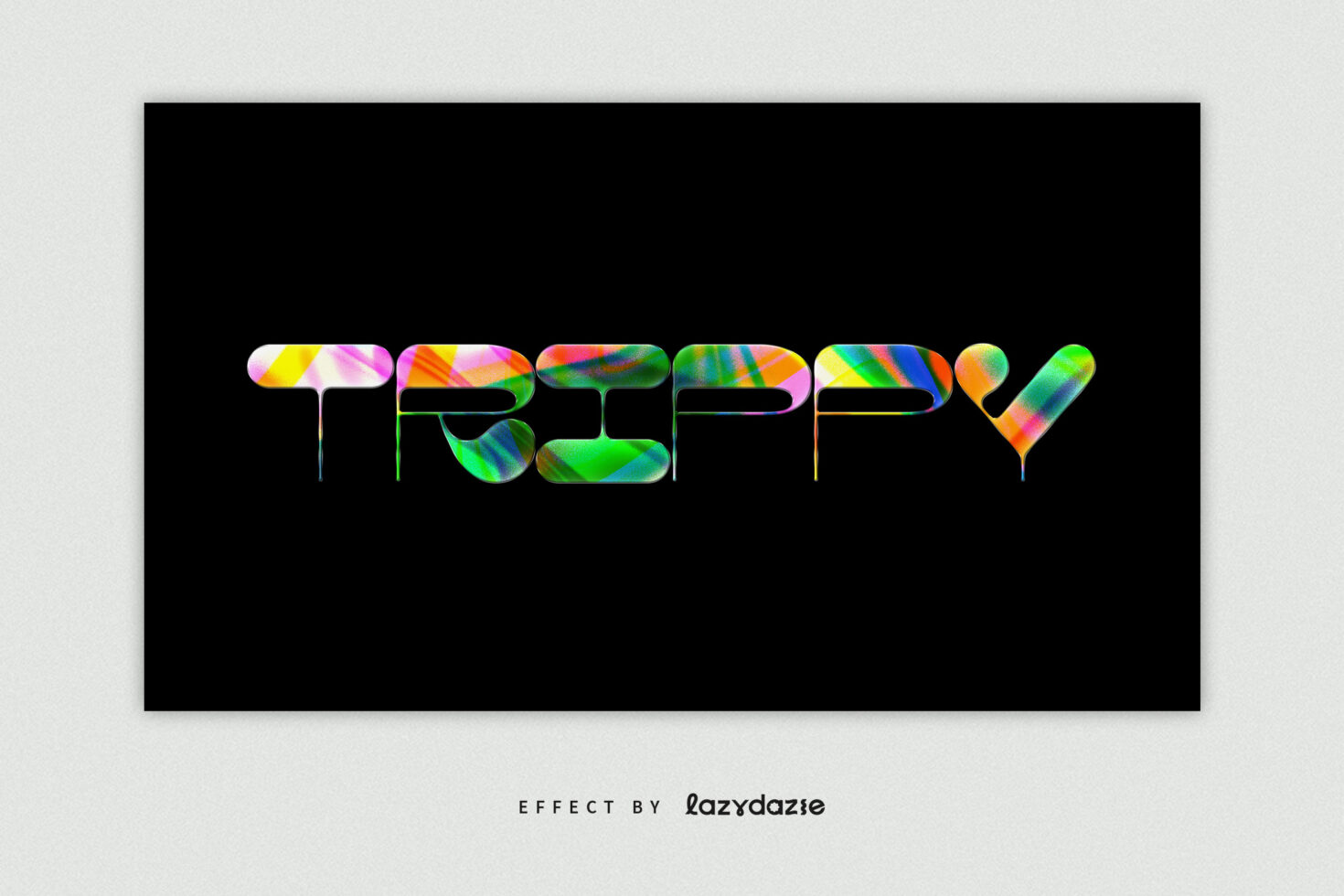 Vibrant psychedelic text effect spelling Trippy on a black background ideal for graphic design and typography projects. Unique colorful font style.