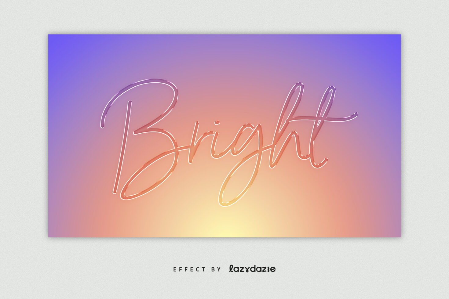 Vibrant neon lettering reading Bright on a gradient background design perfect for typography templates and graphic design mockups for creatives.