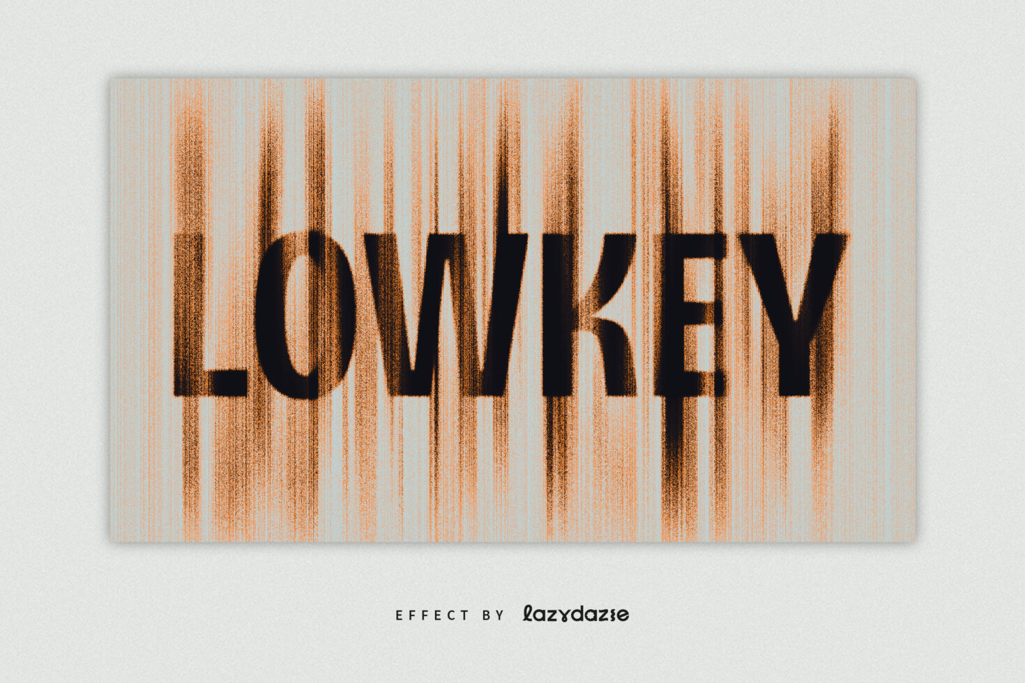 Graphic text effect with the word lowkey in bold letters. Vertical orange streaks create a distorted look. Ideal for creative design projects.