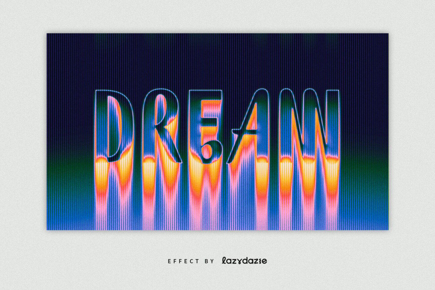 Gradient text effect reading Dream with vibrant neon colors and vertical lines, ideal for designers in need of eye-catching graphics or font templates