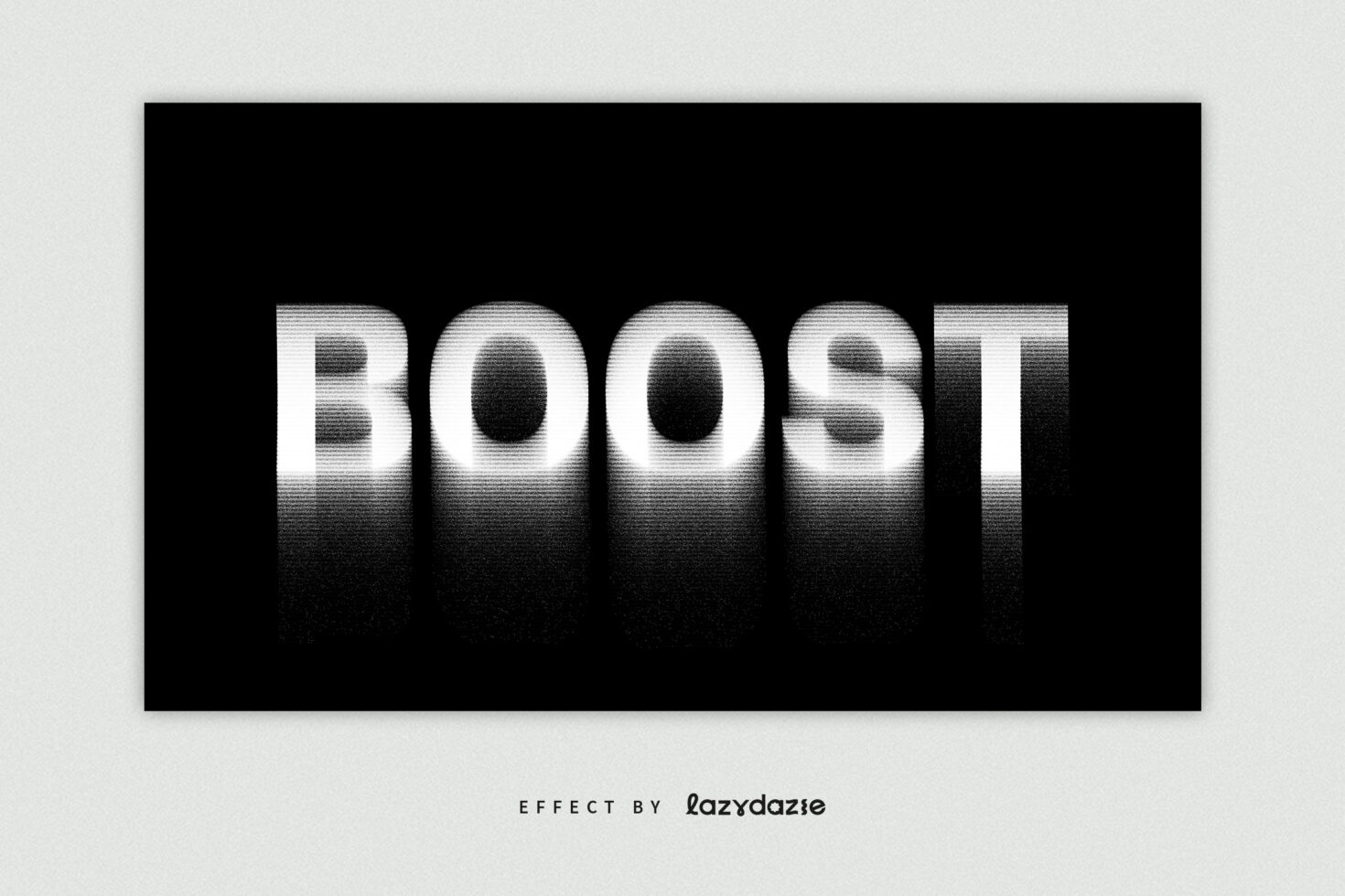 Bold text graphic effect with halftone style reading BOOST on a black background ideal for typography design projects and digital assets.