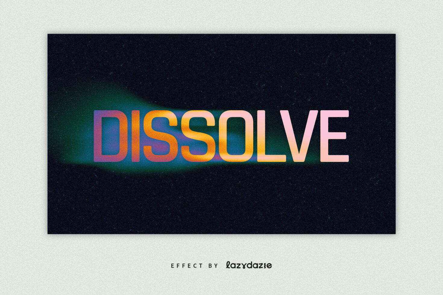 Vibrant dissolve text effect mockup on dark background for designers. Perfect for graphics and typography projects. Includes gradient color blending.