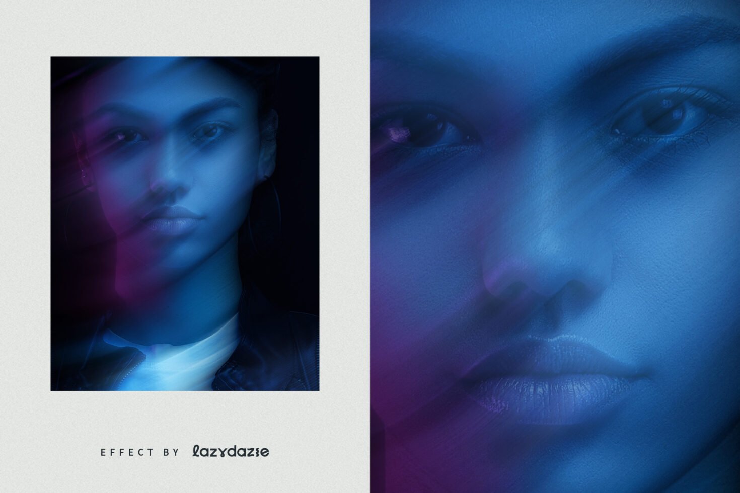 Blurred portrait effect showcasing a moody blue and purple color palette perfect for graphics designers seeking a dramatic photo style enhancement.