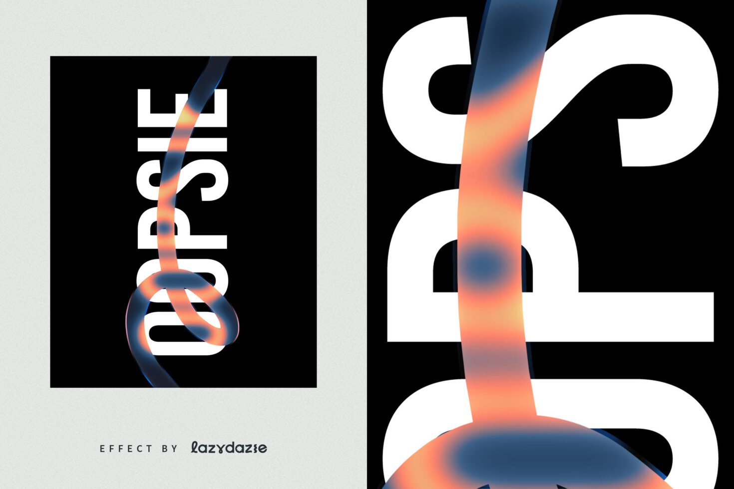 Abstract typography design with colorful gradient swirl on black background, featuring bold white letters. Ideal for graphics and design templates.