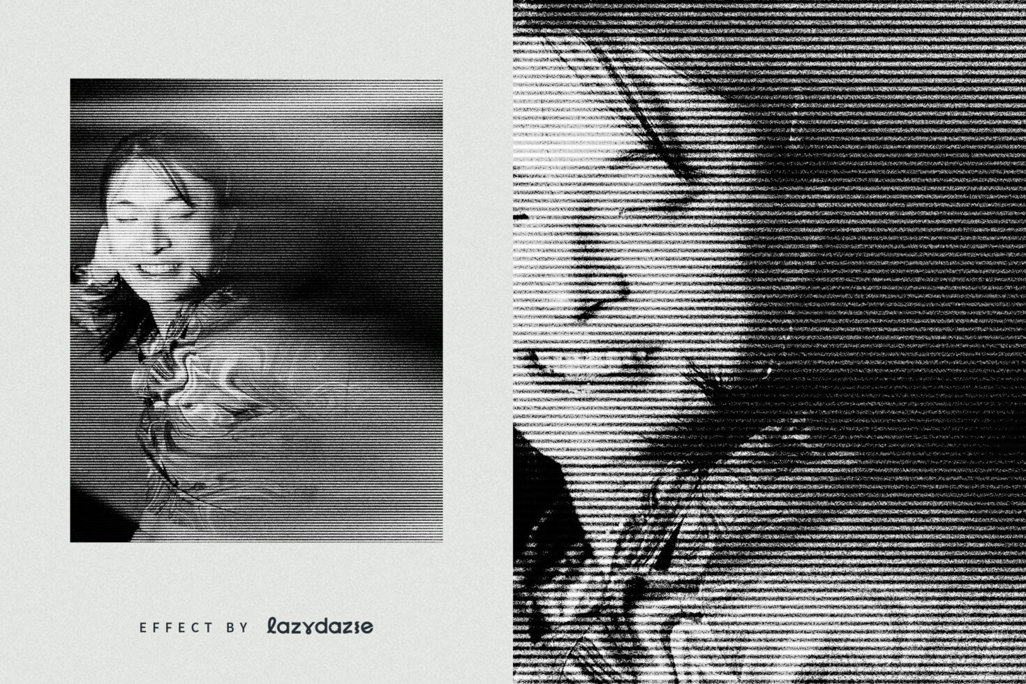 Halftone effect image featuring a smiling person with glitch effect. Perfect for digital mockups or graphic design elements. Vintage, abstract style.