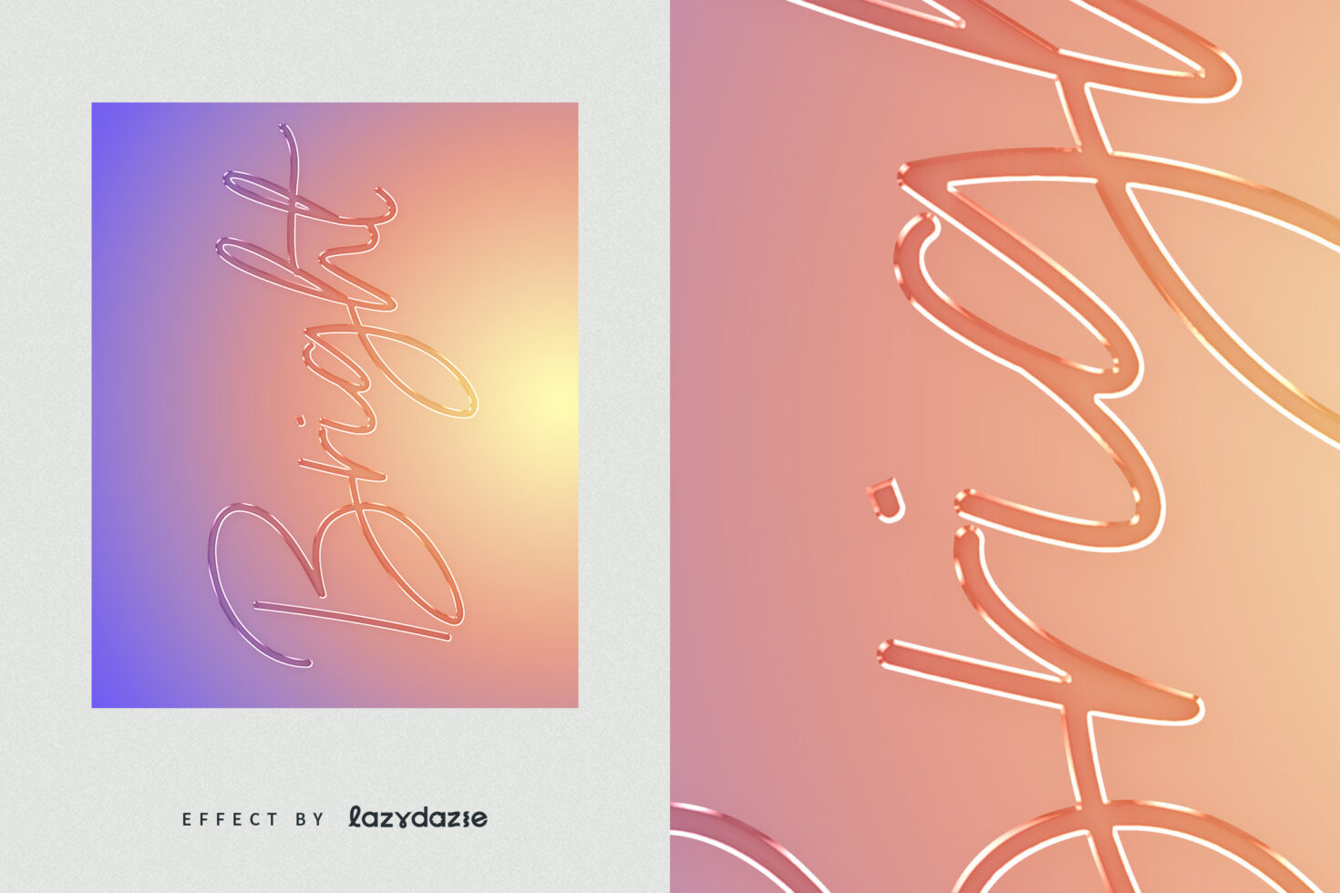 Gradient background with elegant, cursive neon text effect reading Bright. Suitable for designers Mockups Graphics. Ideal for creative projects.