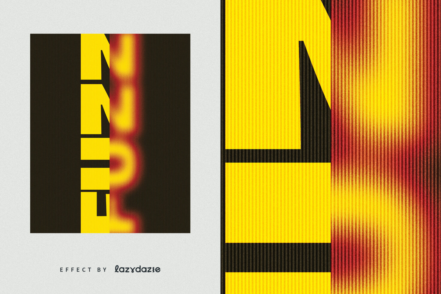 Bold yellow text with blurred red distortion effect on a black background. Ideal for designers seeking unique typography effects. Graphic design asset.