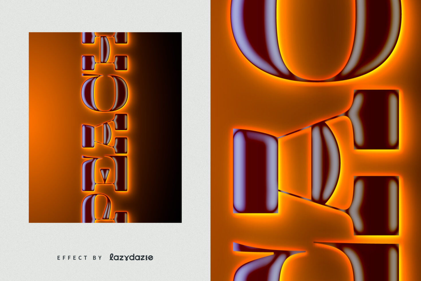 Bold 3D retro text effect with orange and brown neon glow, perfect for graphic designers needing vibrant typography mockups and design templates.