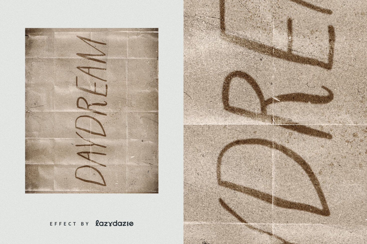 Vintage paper texture effect with handwritten DAYDREAM. Perfect for graphic design templates and mockups, enhancing creative projects with a retro feel.