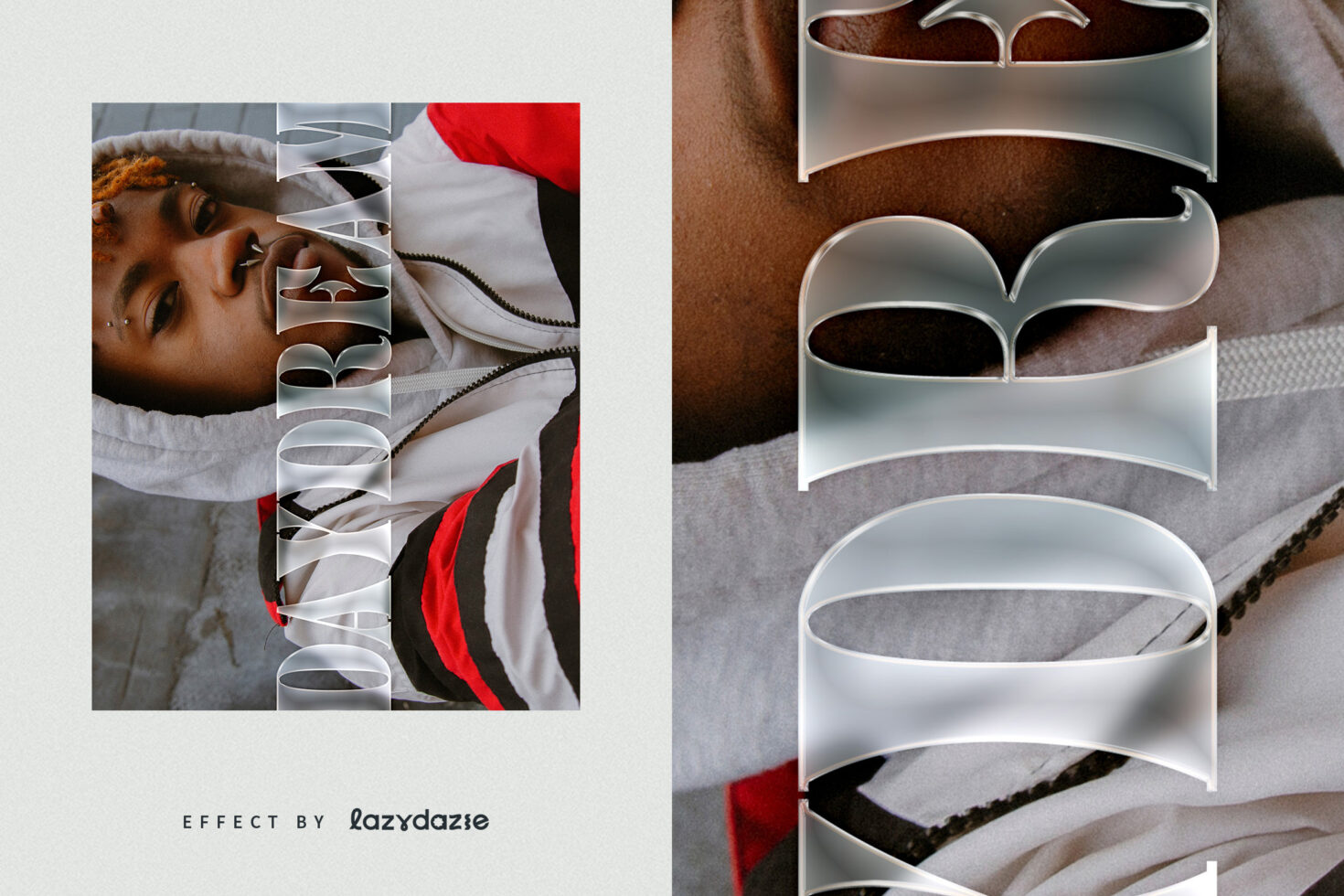 Stylish mockup featuring a modern font overlay on a photograph of a person in a hoodie. Perfect for designers looking for unique text effects in graphics.