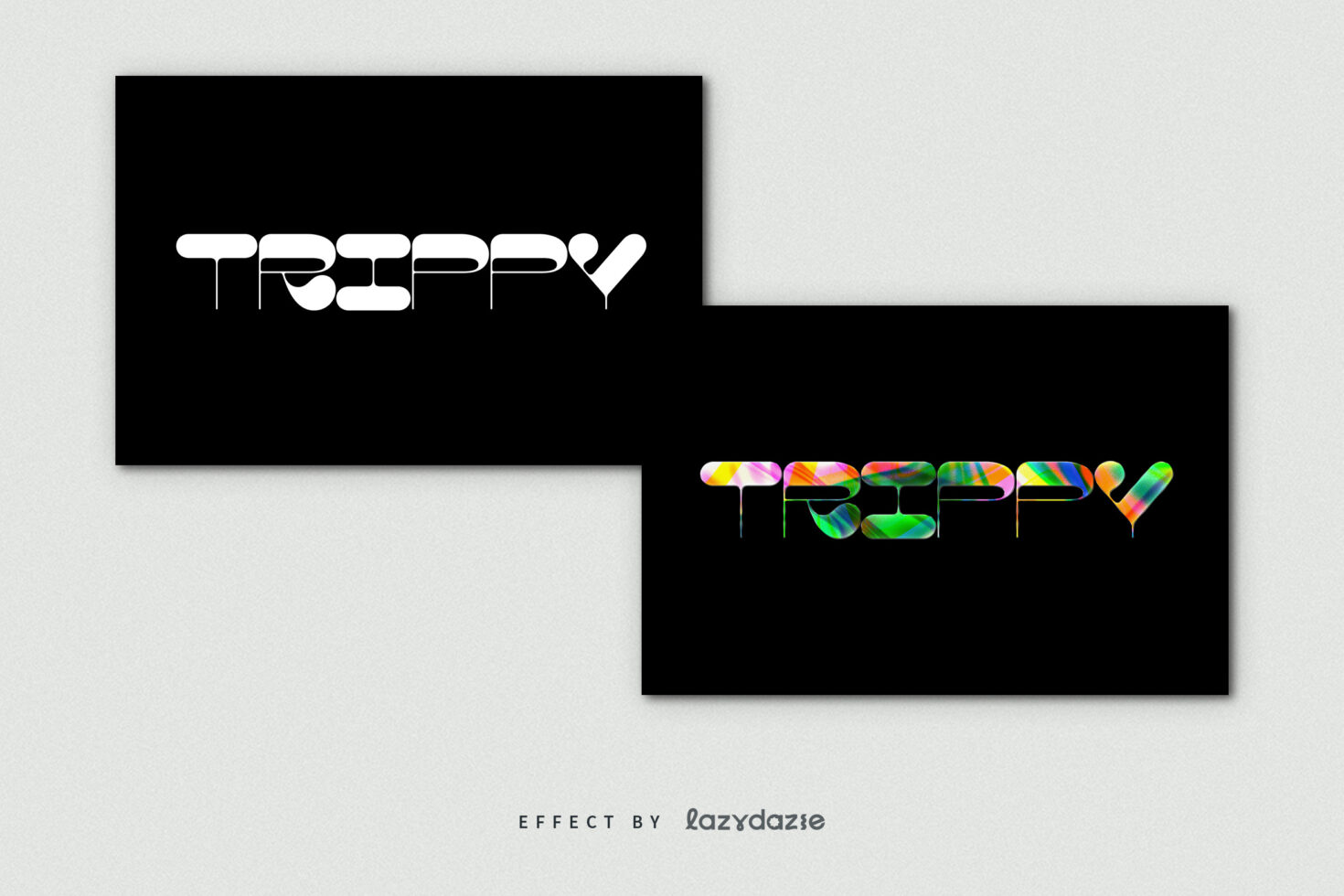 Bold trippy font design with black background vibrant typography perfect for graphic design mockups templates and creative projects.