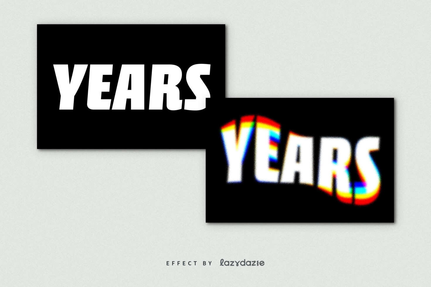 Bold text displaying YEARS in two styles; clean black and white, and a colorful distorted version. Perfect for graphic design projects and typography.