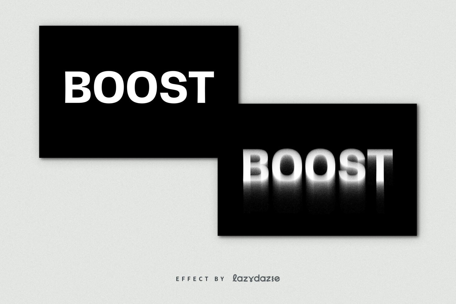 Bold text effect template showcasing the word Boost in contrasting black and white rectangles ideal for graphic designers and typography projects.