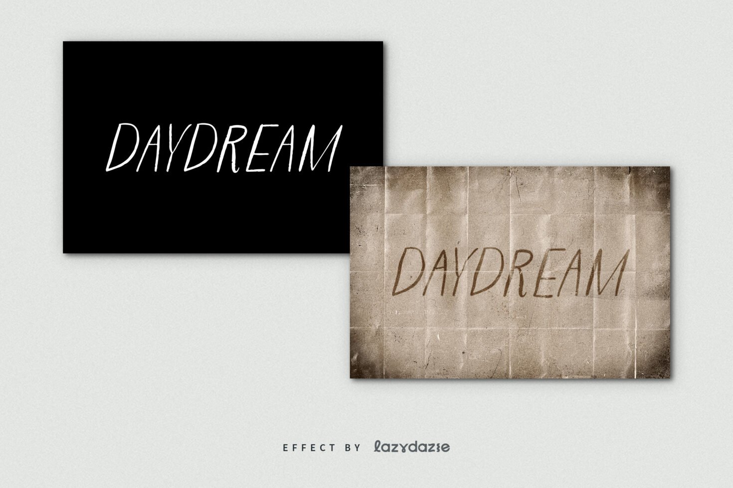 Stylish font mockup featuring the word Daydream in modern script on black and vintage backgrounds for design projects and typography collections.