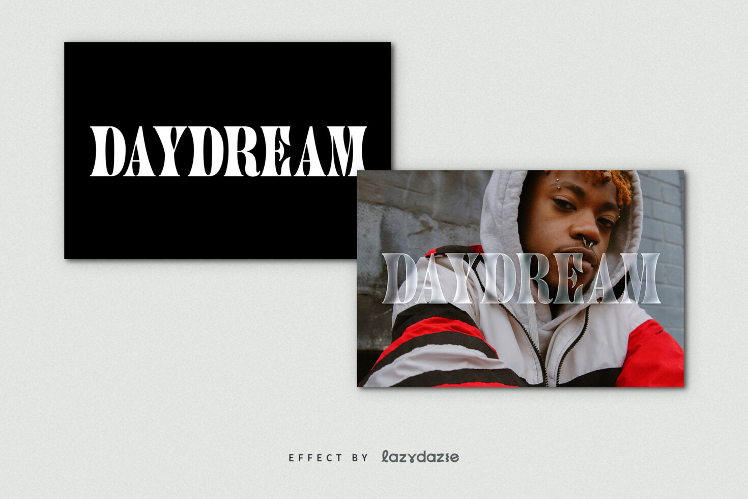 Daydream effect template showcasing bold, stylized text overlay. Ideal for graphic designers seeking unique typography effects in digital asset design.