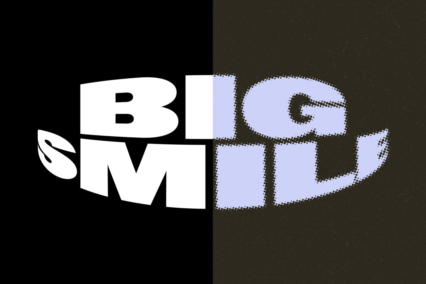 Half black and white text reads BIG SMILE with a distorted 3D effect on a divided background, ideal for graphic design and typography templates.