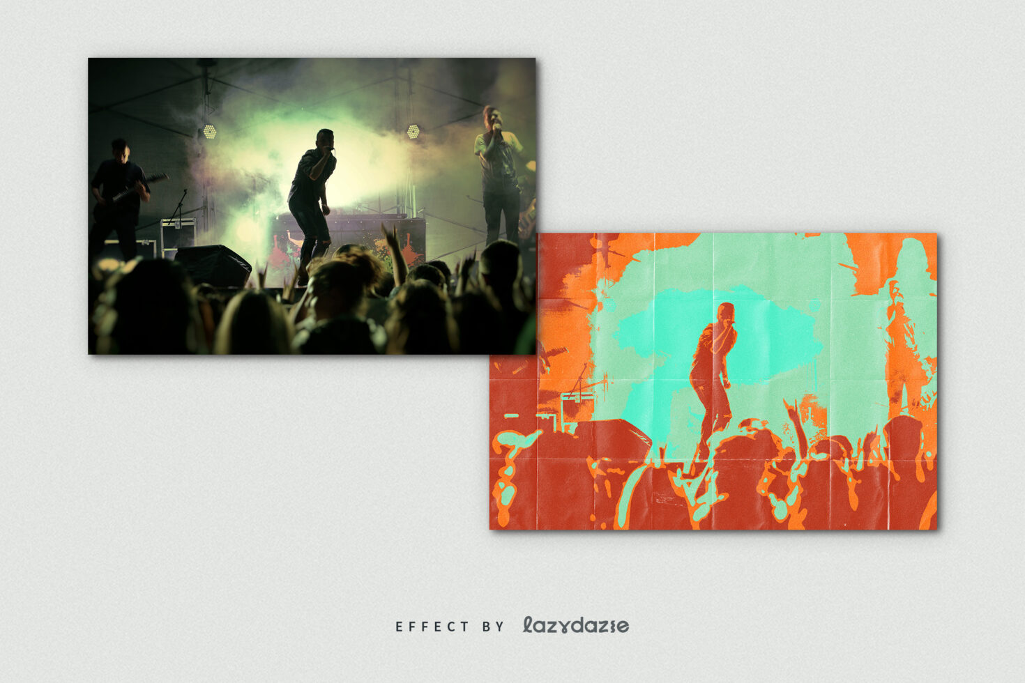 Concert mockup featuring a vibrant crowd scene with colorful overlay effect. Perfect for graphic designers seeking dynamic music-themed templates.