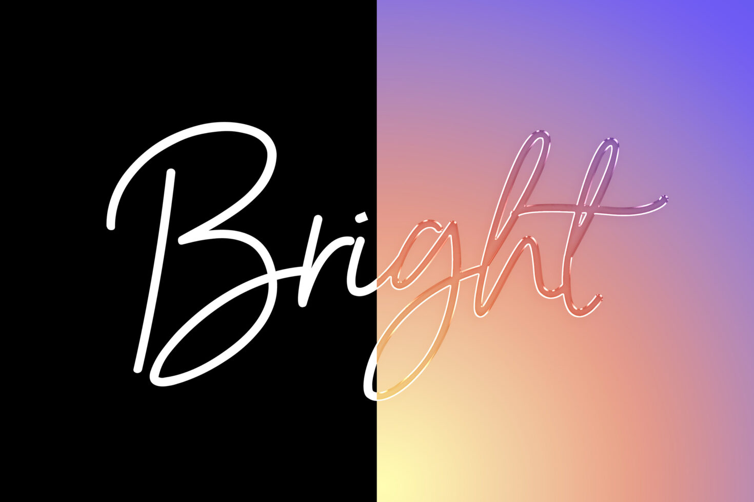 Contrast text design featuring bright cursive font on a split black and gradient background, perfect for graphics, templates, and mockups for designers.
