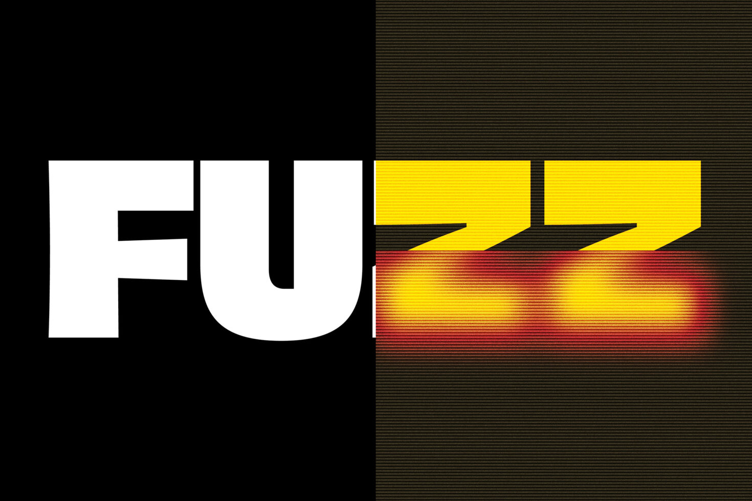 Bold typography design split into black and yellow halves featuring the word FUZZ with a digital glitch effect ideal for graphic designers and visual projects.