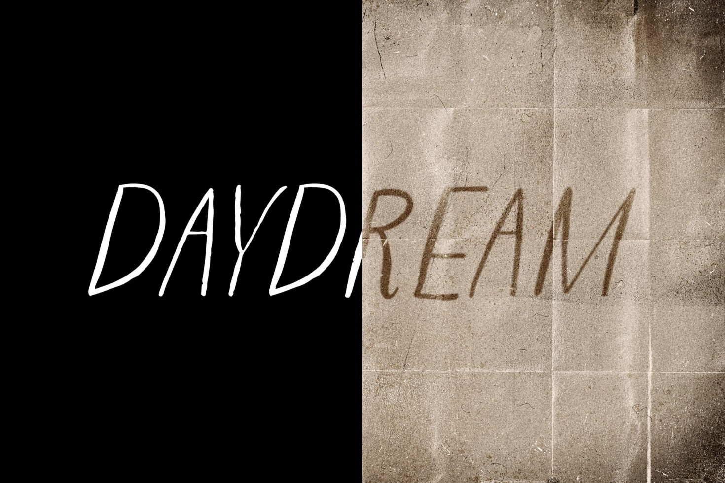 Daydream typography on split black and grunge background ideal for designers seeking unique fonts graphics digital assets creative projects templates