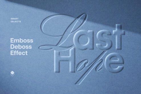 Emboss deboss text effect on blue textured paper mockup featuring smart objects ideal for graphic designers and template creators seeking depth.
