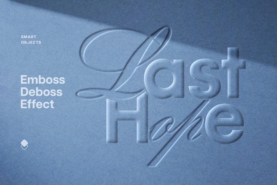 Embossed blue text reading Lost Hope with cursive elements on textured surface