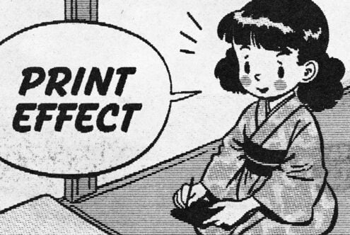Retro comic style illustration featuring a character in traditional attire with text balloon saying Print Effect ideal for vintage graphics design projects.