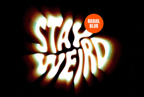 Radial blur effect applied to Shine Bright text with orange label badge
