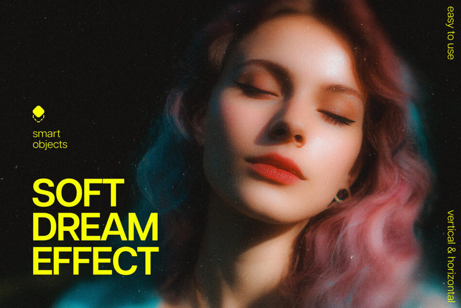 Woman with closed eyes, soft focus portrait with dreamy blur effect over dark starry background
