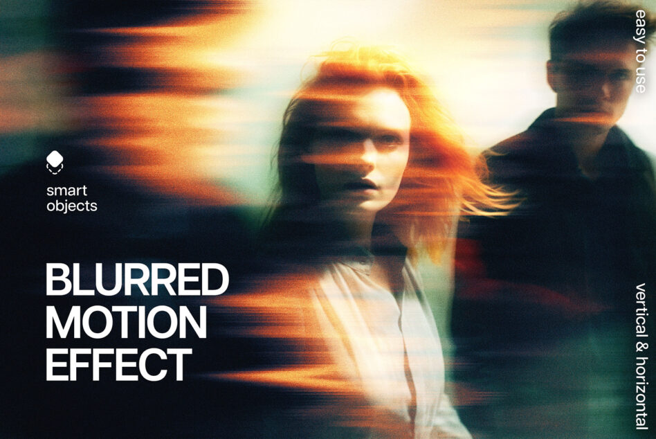 Blurred motion effect mockup with people figures golden hour light streaks