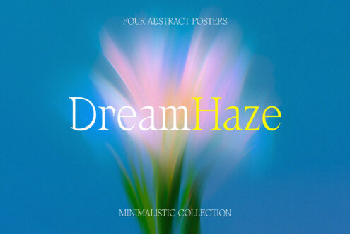 Abstract floral poster design featuring blurred pastel hues with text DreamHaze minimalistic collection perfect for graphic designers and artists.