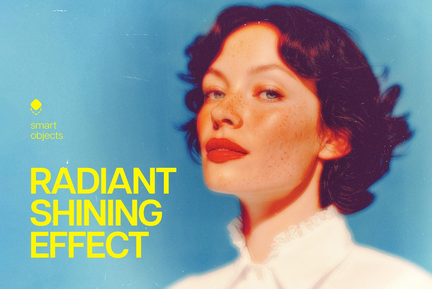 Portrait of a woman with a radiant shining effect for designers. Ideal for graphics and templates. Includes smart objects feature. Retro aesthetic.