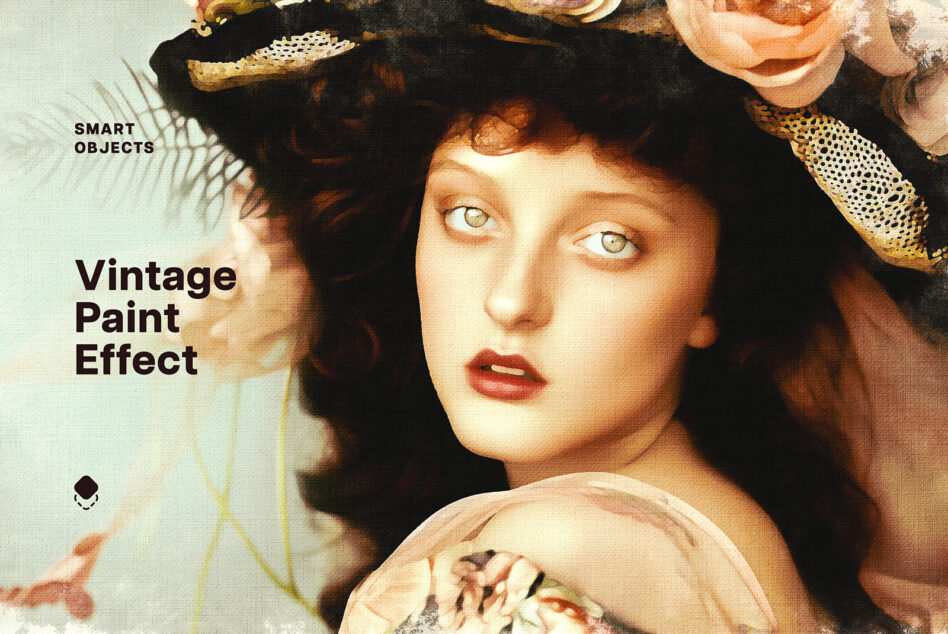 Vintage paint effect mockup with smart objects on surreal portrait composition