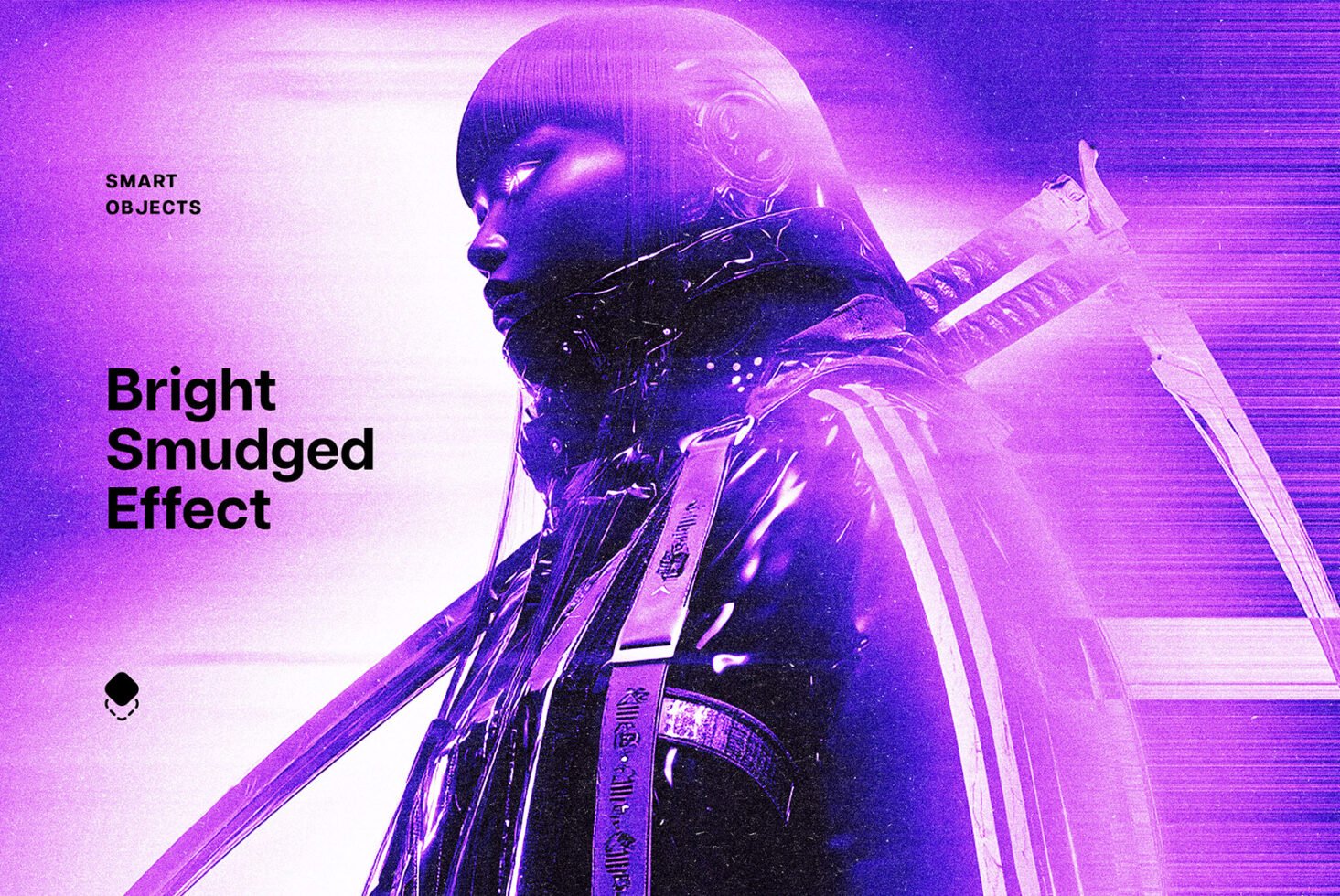Sci-fi character design in vibrant purple with bright smudged effect and smart objects perfect for futuristic graphics and design templates.