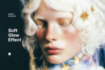 Close-up of platinum blonde hair with golden star accents, soft warm glow effect