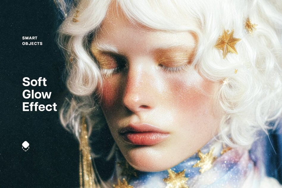 Close-up of a face with soft glow effect makeup and gold star accents. Perfect for mockups and digital graphics. Ideal for designer projects.