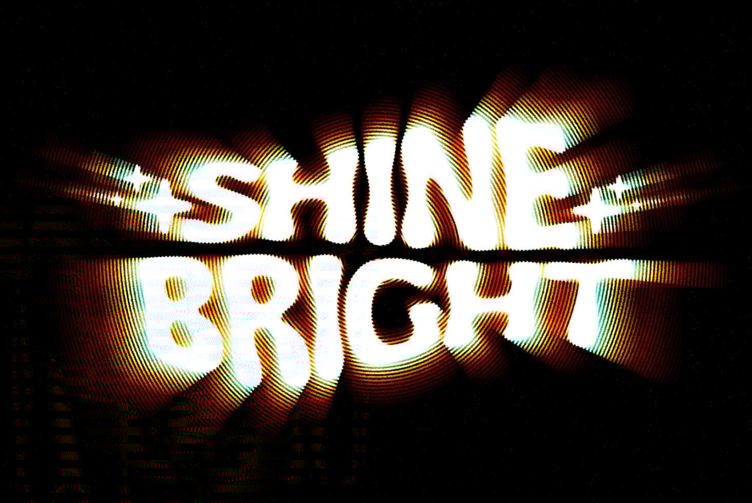 Retro-inspired typography design featuring the phrase Shine Bright in bold white letters with colorful distorted effect suitable for creative graphics.