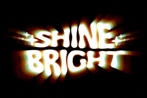 Glitchy text effect reading Shine Bright with red, yellow, green chromatic aberration