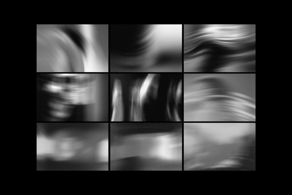 9-tile collection of soft blurred motion overlays in black white