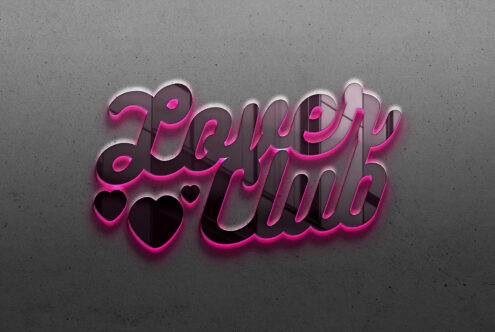 Glossy pink neon text Lover Club on a dark textured background with heart shapes Modern 3D text effect for graphic design Fonts Templates SEO keywords