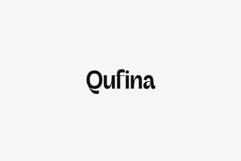 Elegant sans-serif font displaying Qufina with modern typography on a light background. Ideal for digital design projects or branding templates.