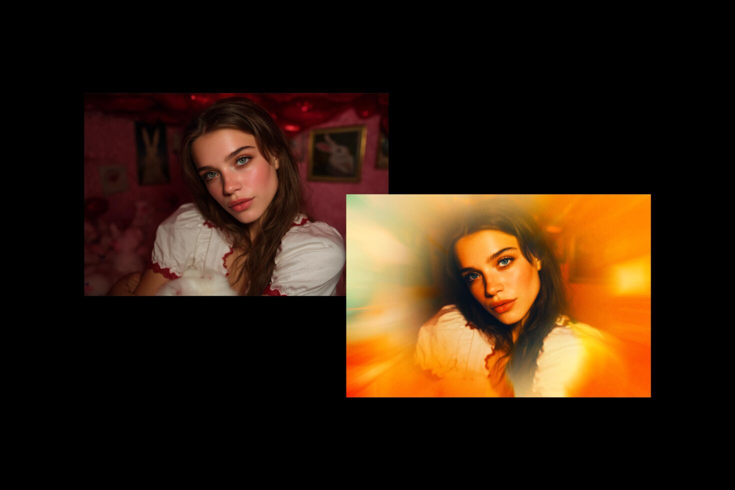 Portrait collage featuring a woman with artistic lighting and vibrant colors suitable for graphic design mockups and creative digital projects.