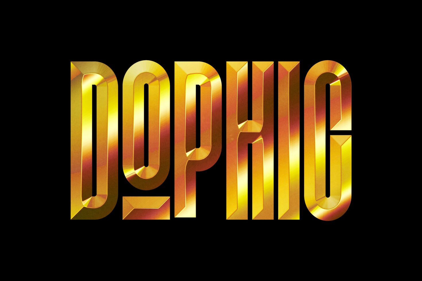 Bold metallic gold 3D text on black background Typeface design for digital graphics and templates Eye-catching font for designers and mockups High contrast