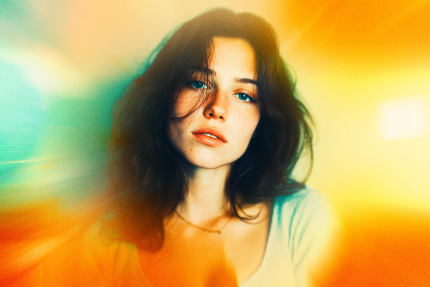 Vibrant portrait of a woman with colorful blurred background perfect for graphic design projects stock photography and digital assets for designers