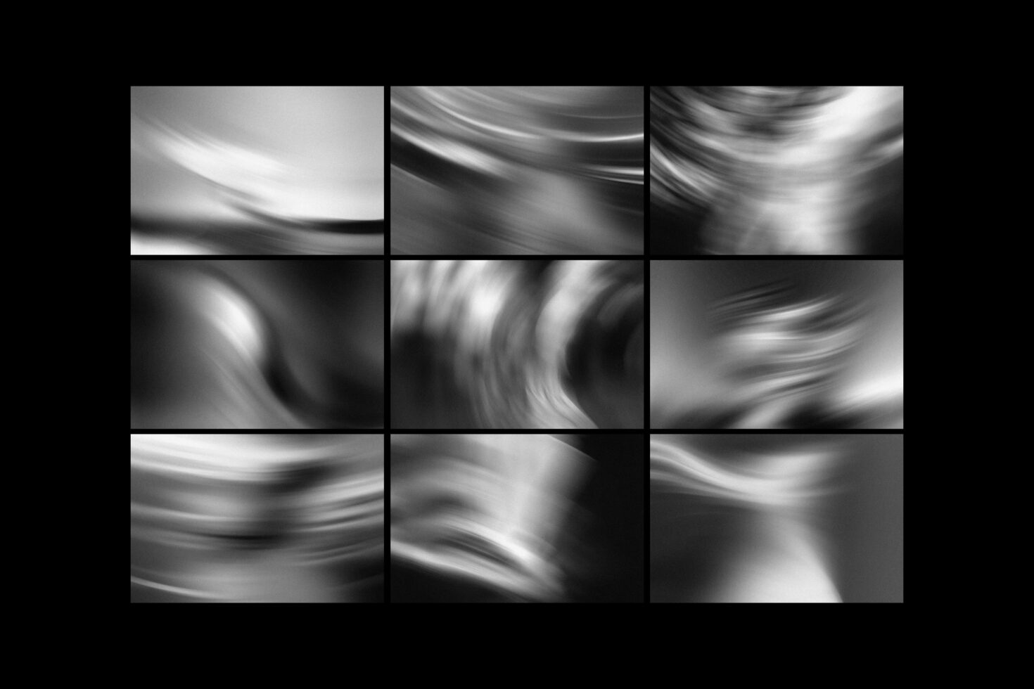 Abstract black and white blurred motion graphics collage. Ideal for creative templates or mockups. Perfect digital asset for designers seeking unique visuals.