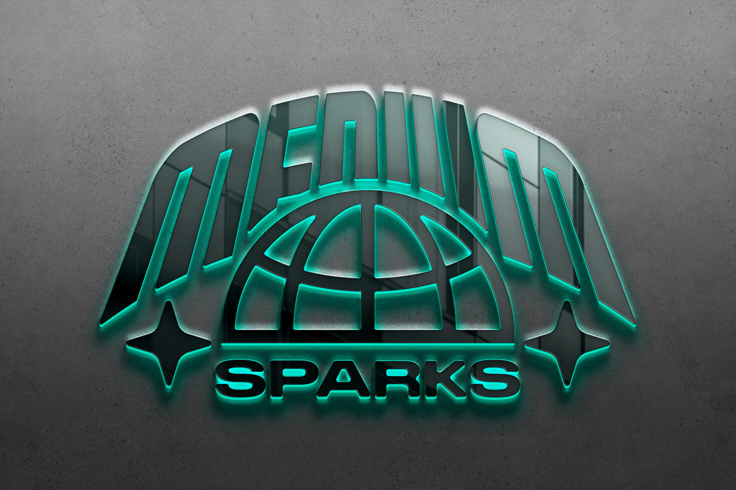 3D logo text reading Medium Sparks with teal glow effect on textured background perfect for branding templates marketing design assets and graphics
