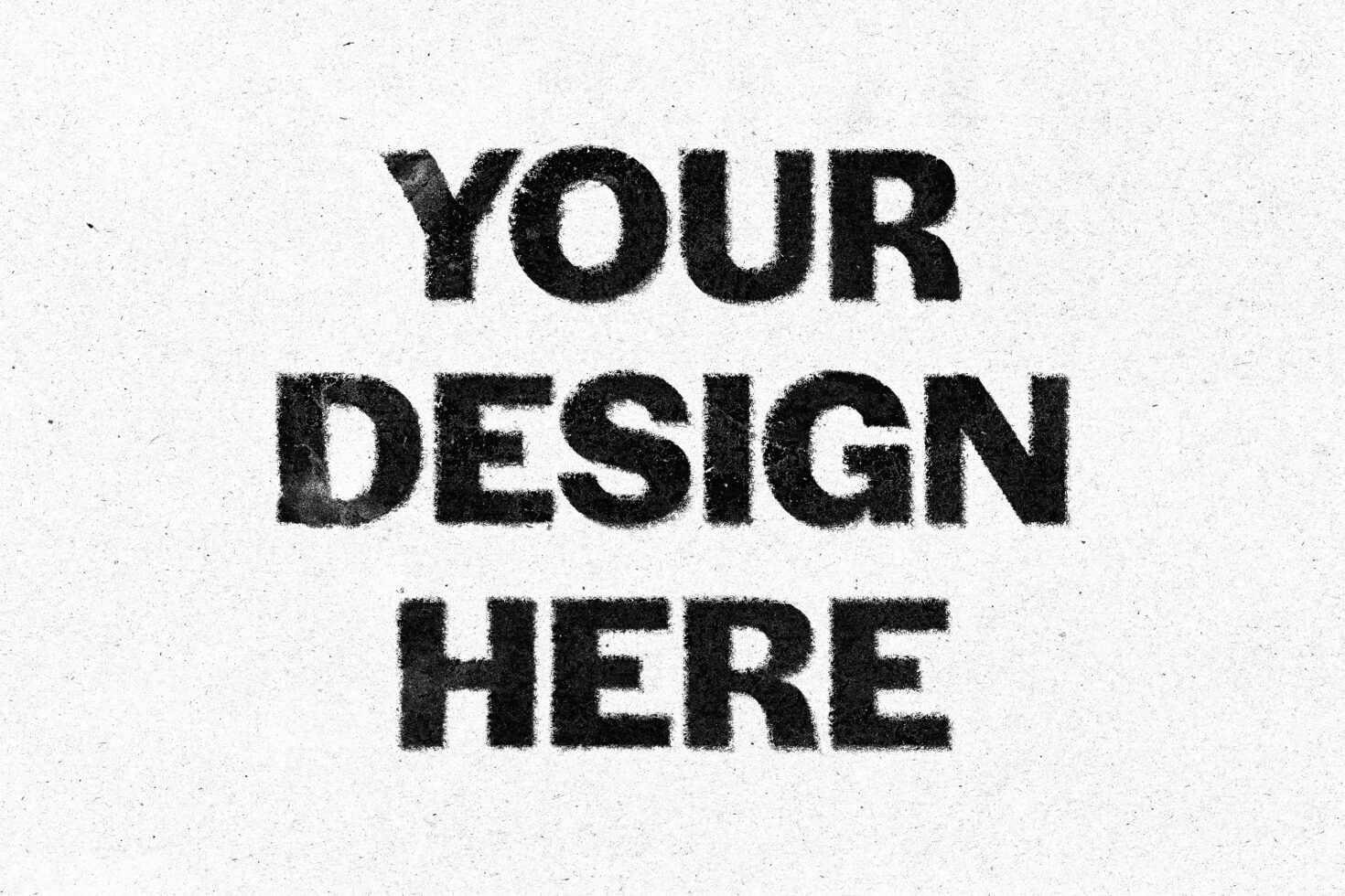 Grunge stencil typography mockup template featuring bold black text Your Design Here on textured paper background ideal for designers and graphics projects.